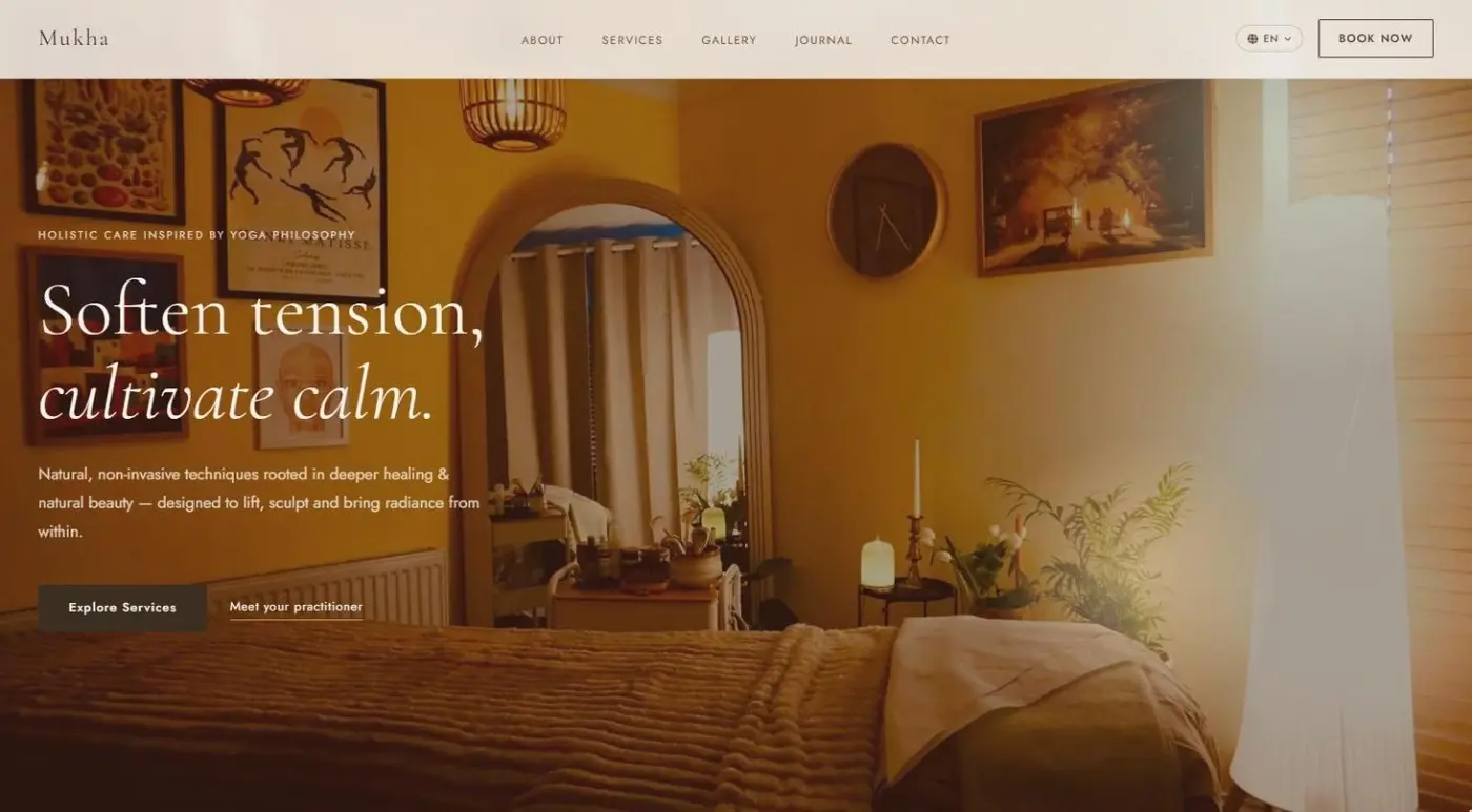 Mukha Face Yoga homepage on desktop, designed and built by ISKO Studio